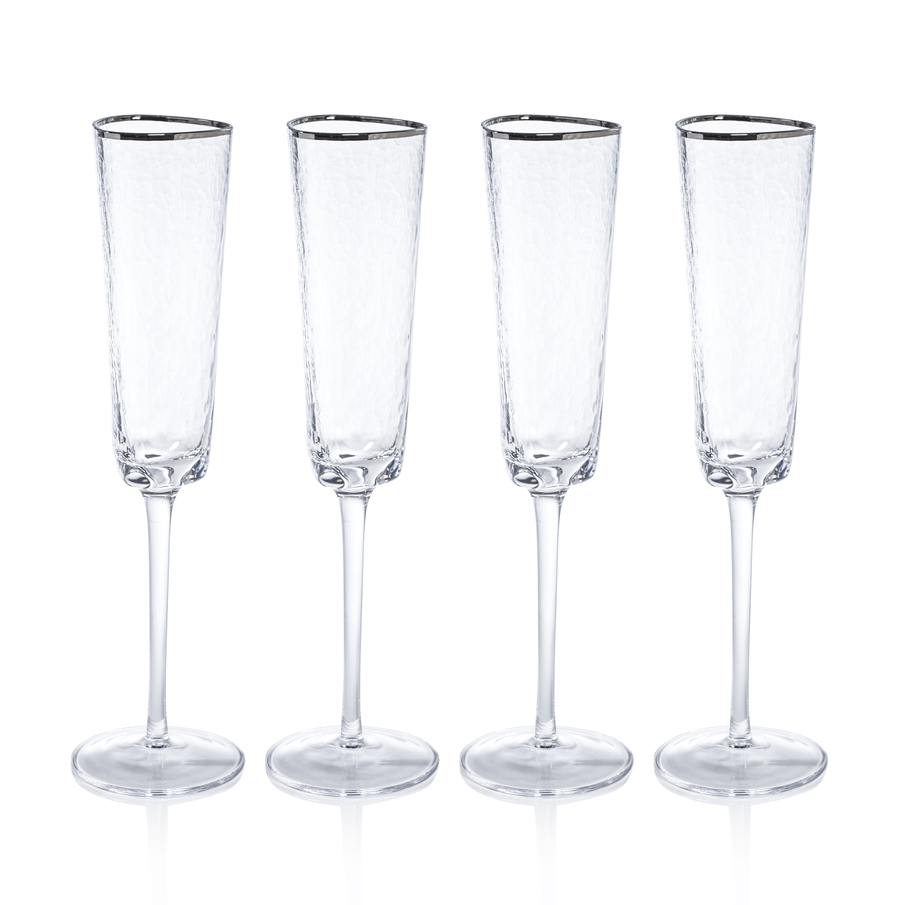 Kampari Triangular Champagne Flutes with Platinum Rim, Set of 4