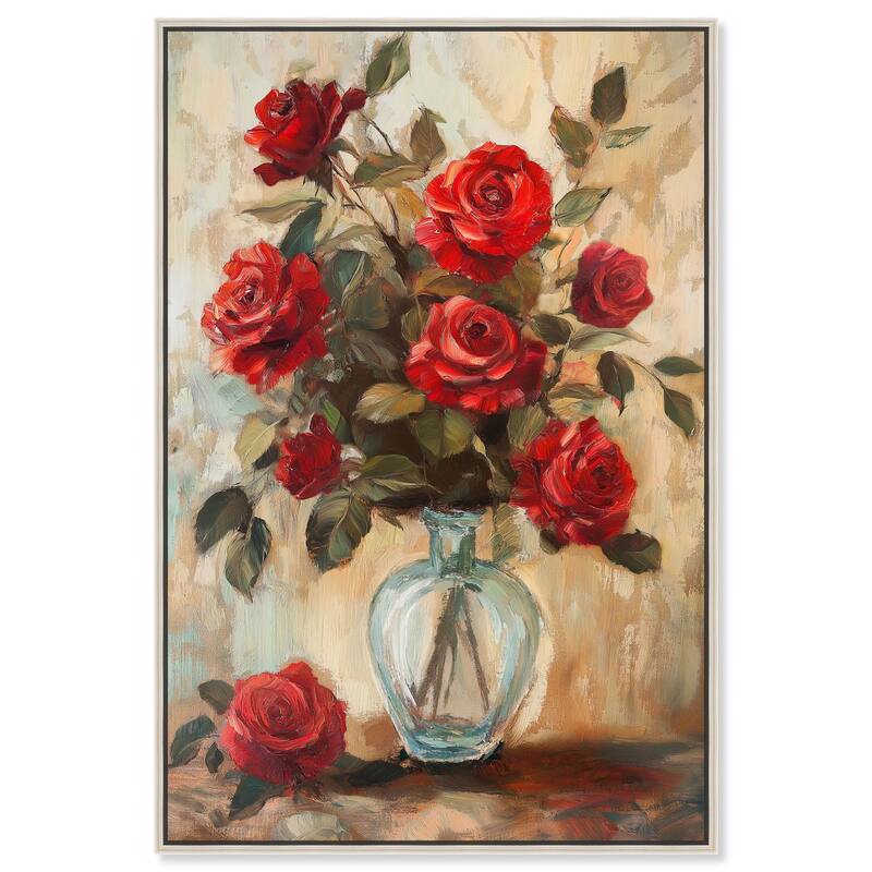 Ruby Roses in Riad Glass Canvas by Art Remedy - Silver - 24" x 36"