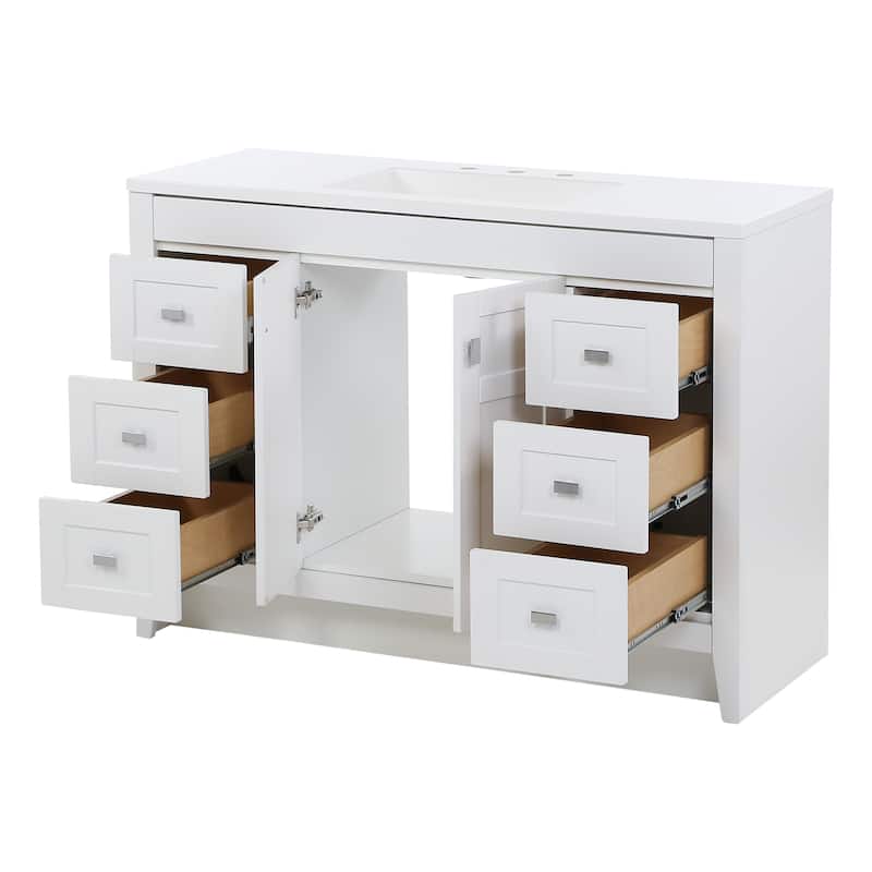 Spring Mill Cabinets Lonsdale 48.5" Bathroom Vanity With 6 Drawers and White Sink Top