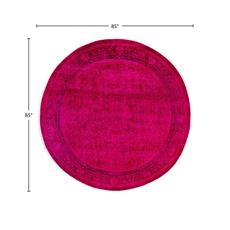 Overdyed One-of-a-Kind Hand-Knotted Round Area Rug - Pink - 7' 1" x 7' 1"