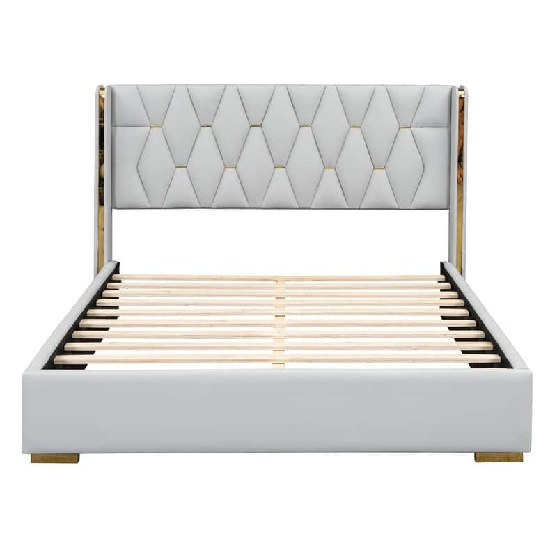 PU Upholstered Platform Bed with Metal Strips