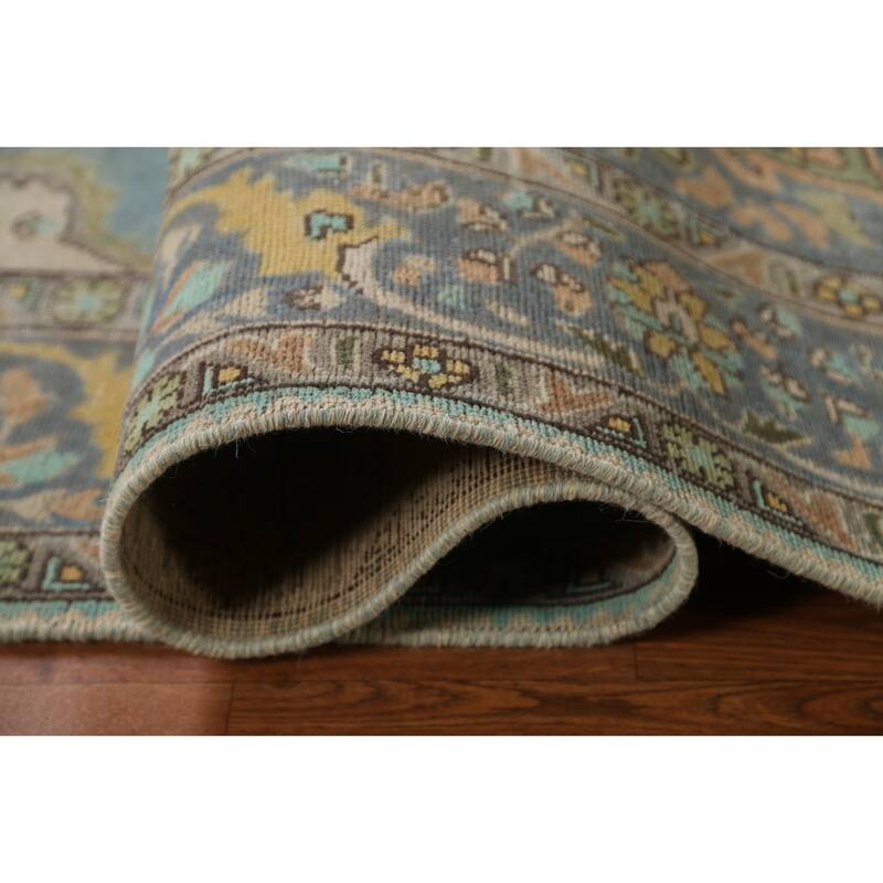 Hand Knotted Oriental 100% Wool Carpet Traditional Medallion Navy Blue & Blues Tabriz Area Rug - 9' 4'' X 6' 8''