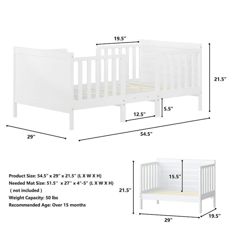 Gymax 2-in-1 Convertible Toddler Bed Kids Wooden Bedroom Furniture w/