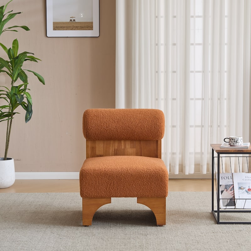 Modern Boucle Lounge Chair with Solid Wood Frame and Rolled Backrest, Soft and Durable Boucle Upholstery