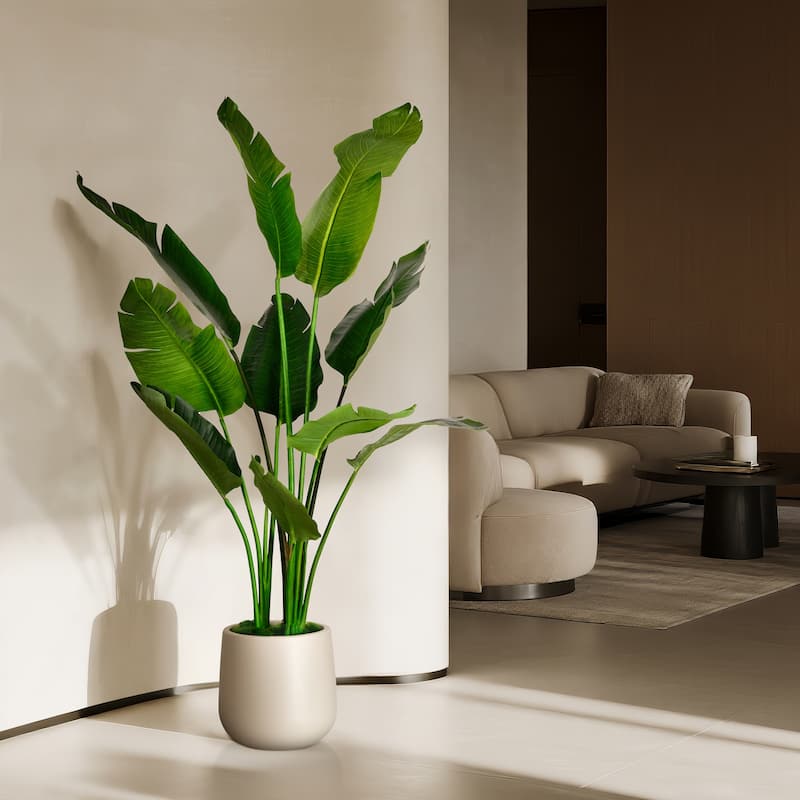 Artificial Banana Leaf Tree Bird Of Paradise in White Decor Pot
