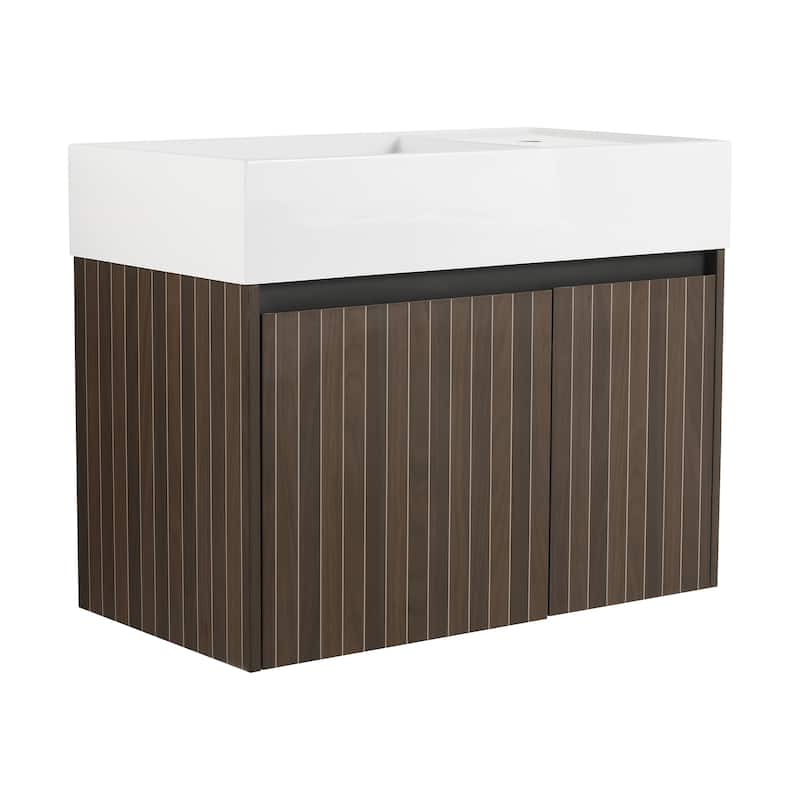 30 Inch Bathroom Cabinet With Sink,Soft Close Doors,Float Mounting Design, For Small Bathroom - Silver-Brown Stripe