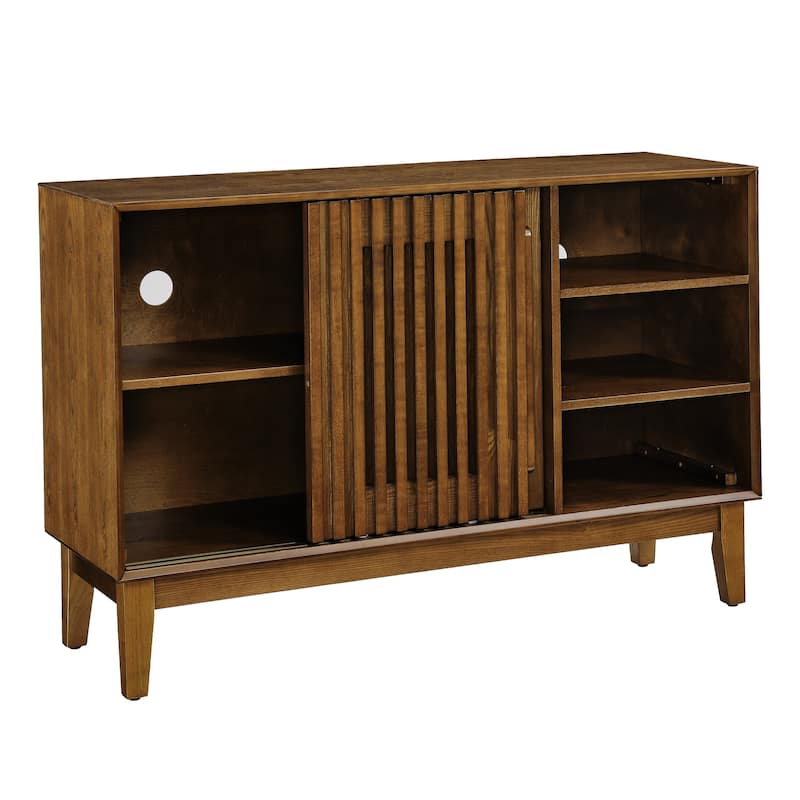 Roomfitters Sideboard Buffet Cabinet, Fluted Walnut Storage Console, TV Stand & Entryway Organizer, Walnut Brown