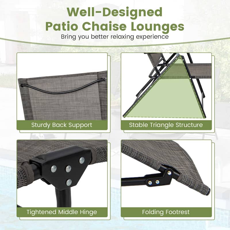Costway Patio Folding Chaise Lounge Chairs with 6-Level Backrest - 61"-74.5" x 25" x 25.5"-40" (L x W x H)