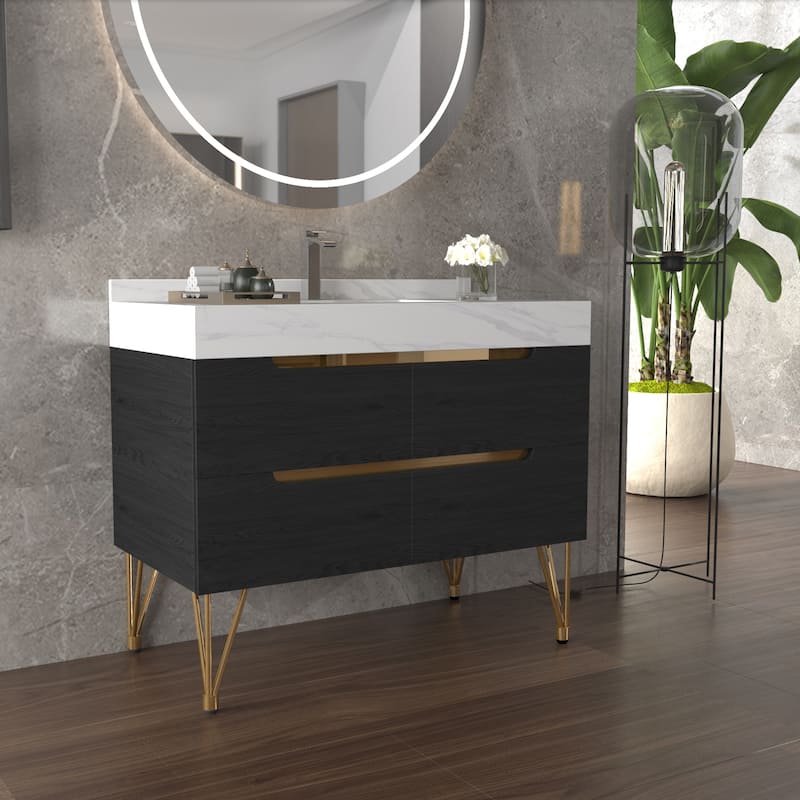 39-inch Marble Bathroom Vanity with 4 Drawers, Easy Assembly