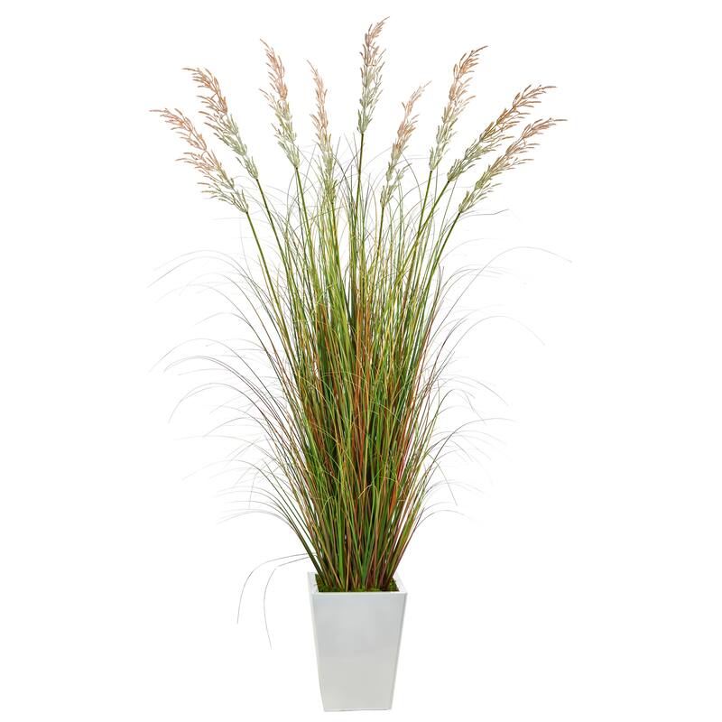 74" Grass Artificial Plant in White Metal Planter - 15"