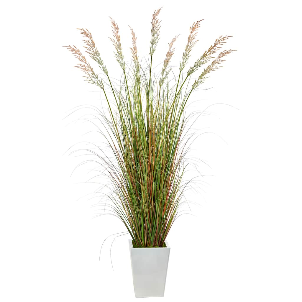 74" Grass Artificial Plant in White Metal Planter - 15"