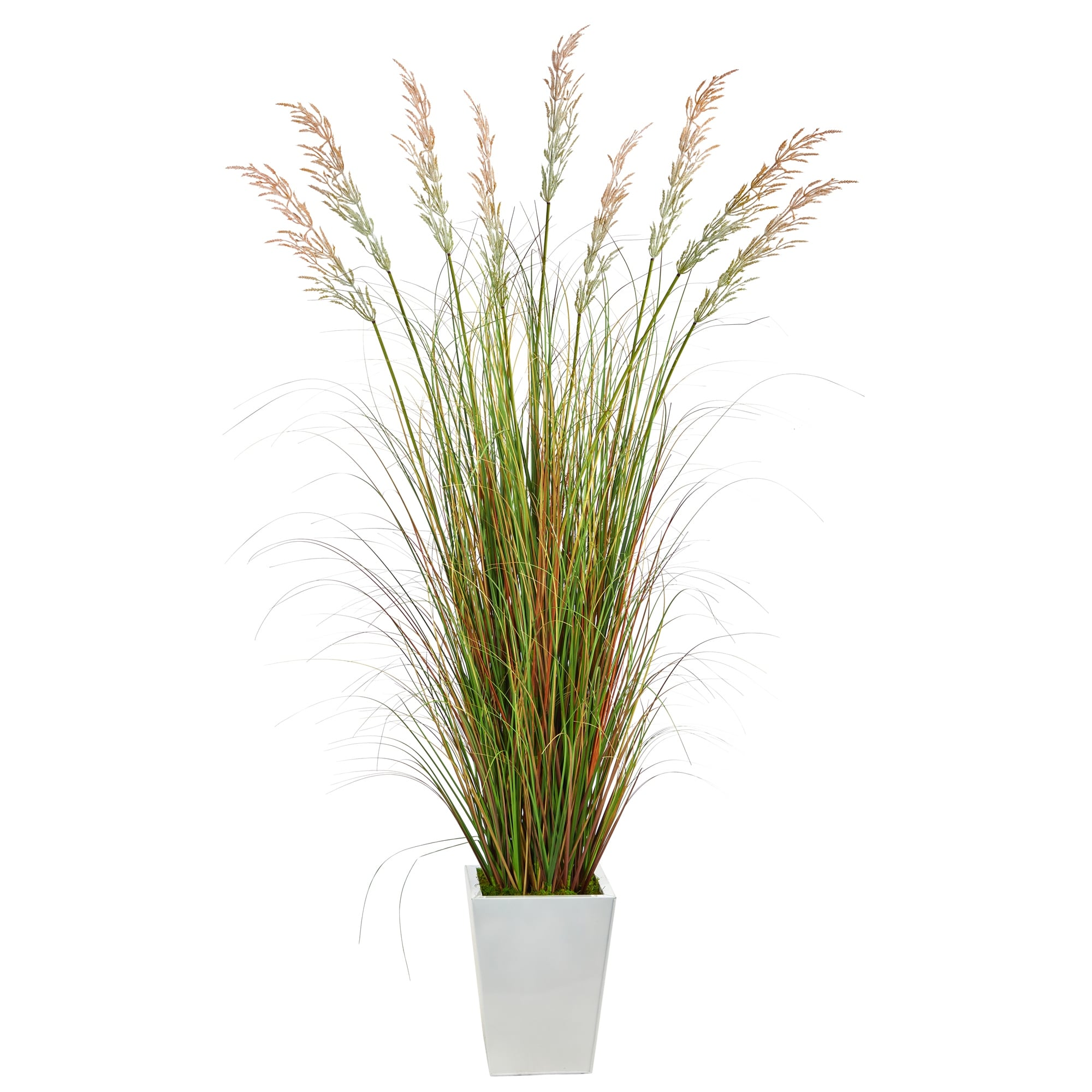 74" Grass Artificial Plant in White Metal Planter - 15"