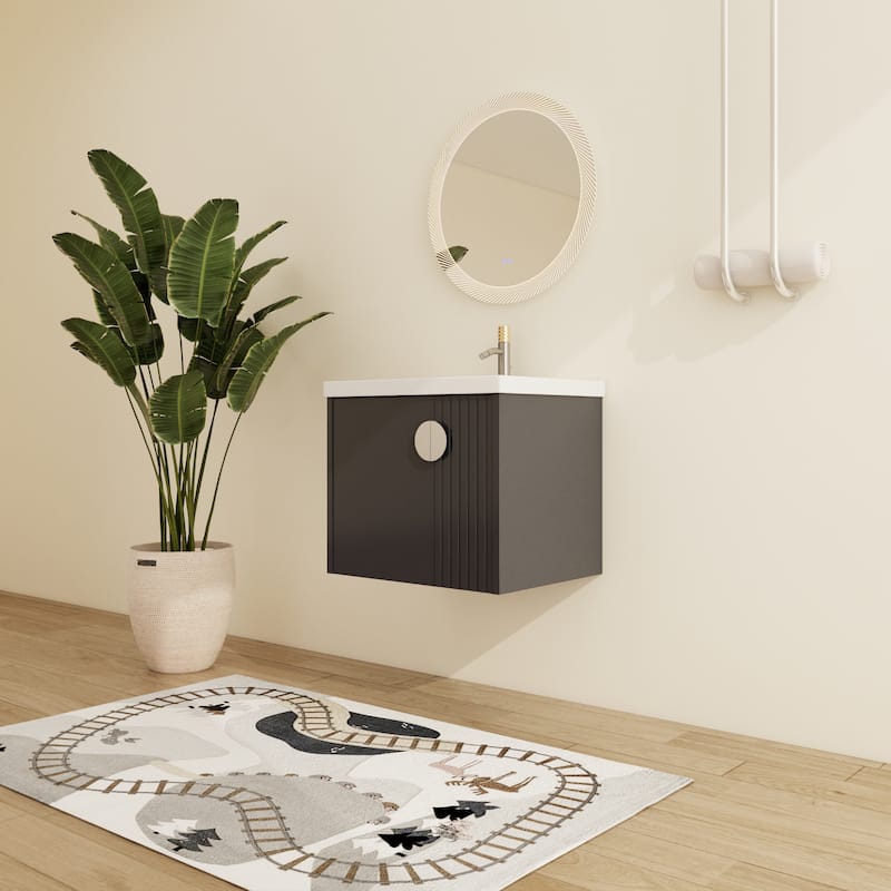 Malwee 24"/28" Floating Bathroom Vanity, Wall Mounted Bathroom Vanity with Ceramic Sink and Soft Close Door