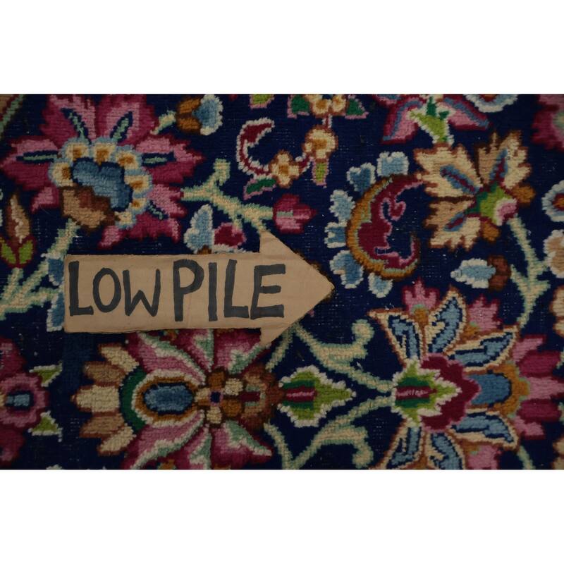 Hand Knotted Oriental 100% Wool Carpet Traditional Floral Navy Blue & Blues Kerman Area Rug - 13' 0'' X 9' 11''