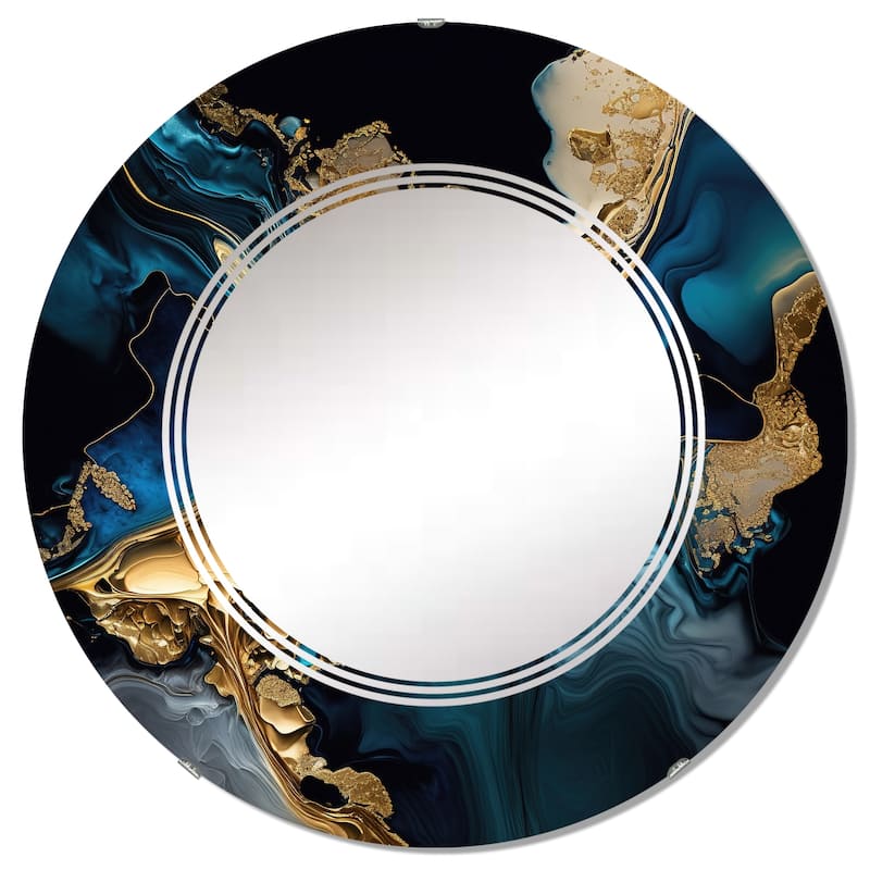 Designart 'Abstract Geode Marble Blue IV' Printed Abstract Marble Wall Mirror