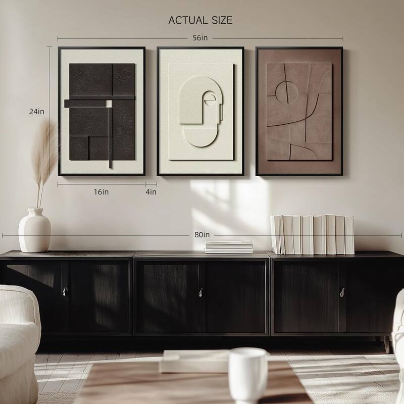 Modern Paintings Artwork for Walls, Black White Brown Geometric