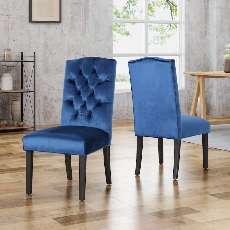 Nickolai Crown Top Velvet Dining Chair (Set of 2) by Christopher Knight Home - Navy blue