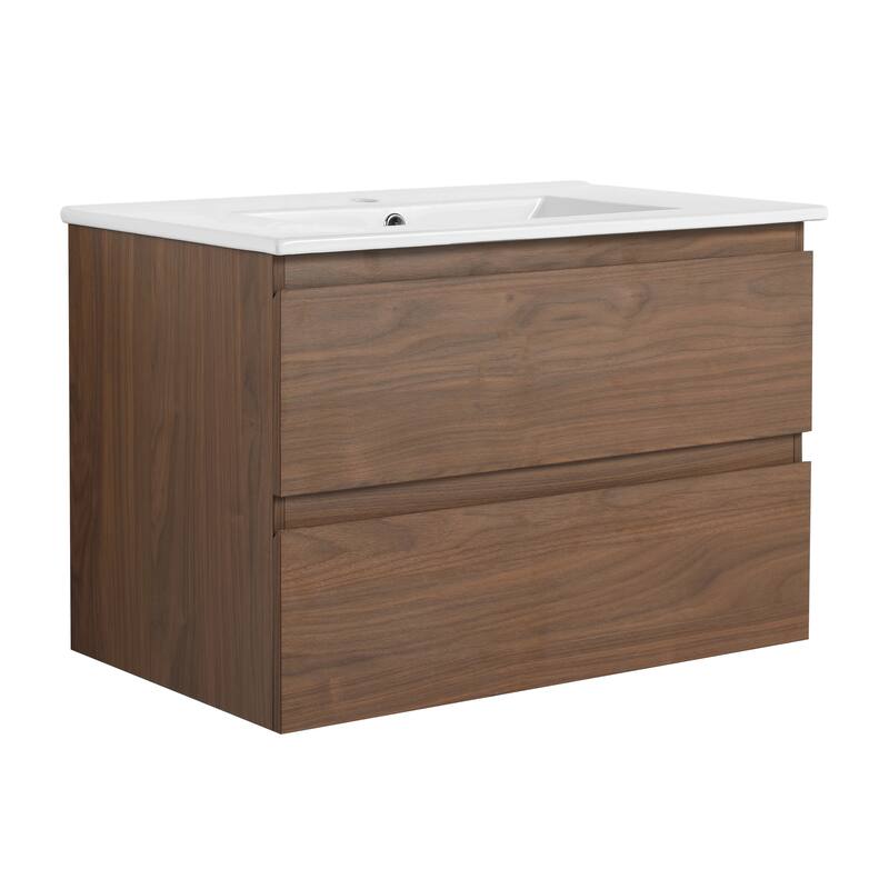 24" Floating Bathroom Vanity with Ceramic Basin, 2 Soft-Close Drawers, Eco-Friendly Plywood Construction