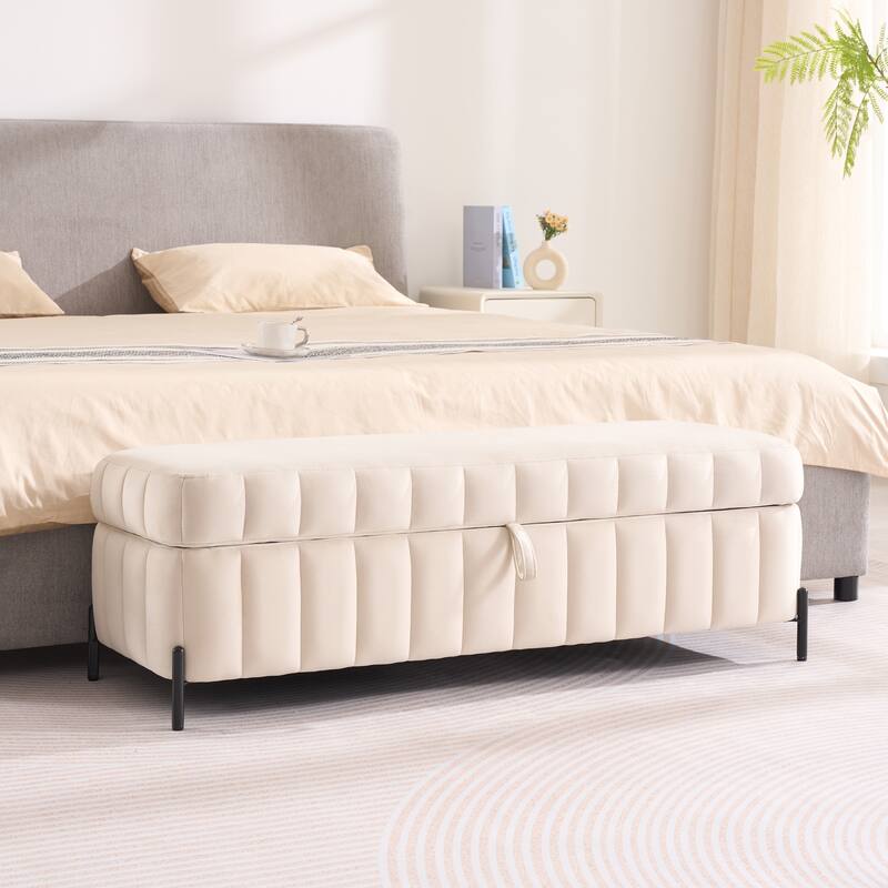 49.2"W Modern Storage Bench,Bedroom Ottoman Bench with Metal Legs