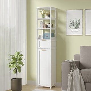 VECELO Tilt Out Laundry Hamper Cabinet with Laundry Baskets Hamper Bathroom Storage Cabinet Laundry Cabinet with Drawer