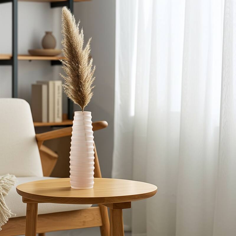 Glass Vase Carved Tall Ribbed Silhouette for Floral Arrangements