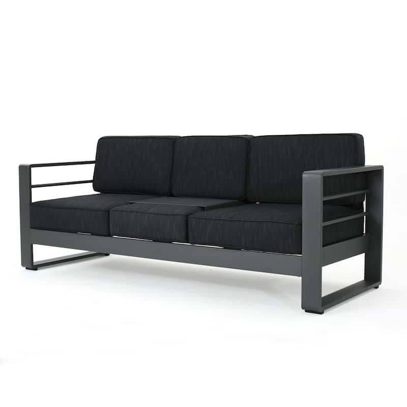Cape Coral Cushioned Aluminum Outdoor Sofa with Tray by Christopher Knight Home