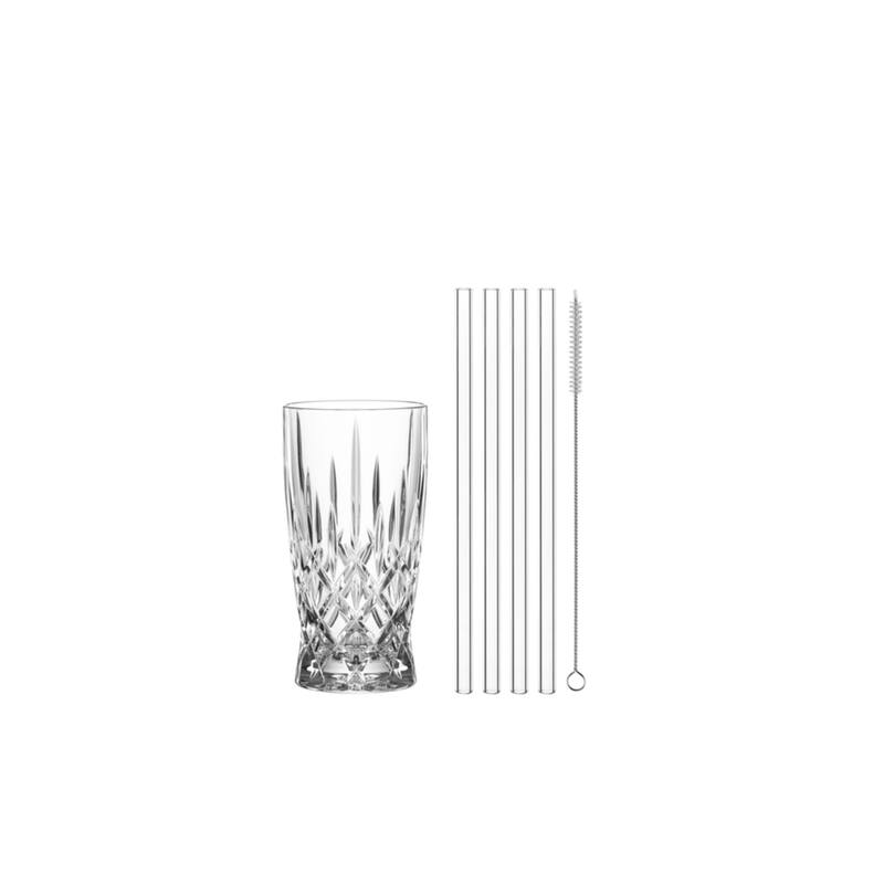 Nachtmann Set of 4 Noblesse Latte Machiatto Glasses with Straw - 11.8oz