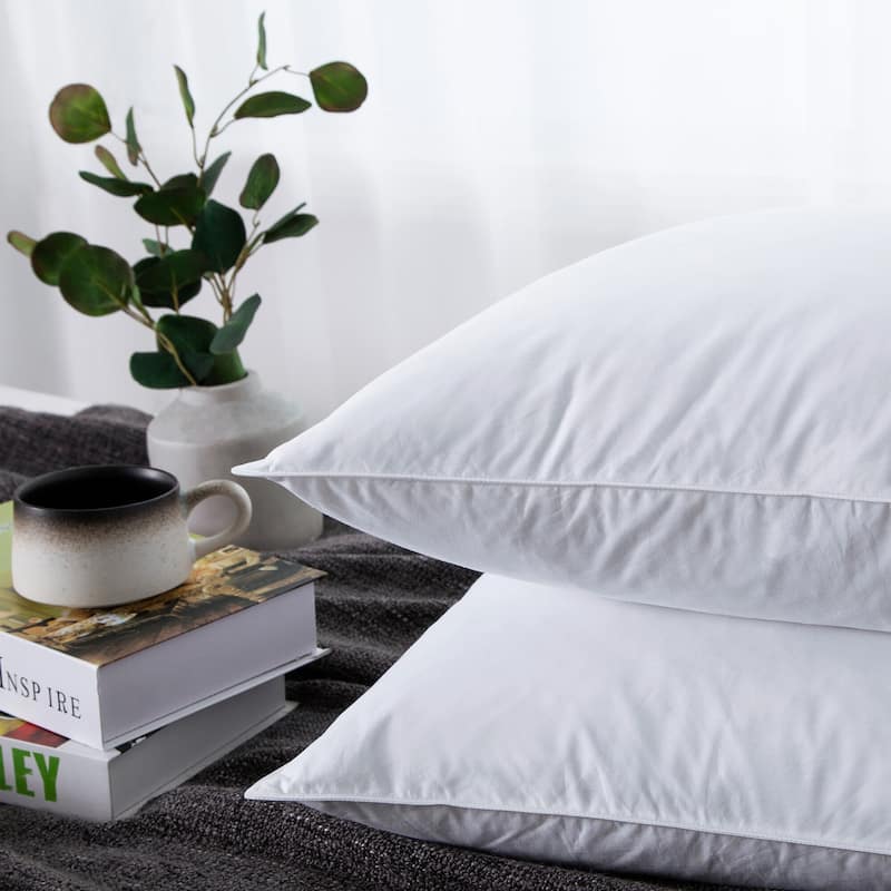 Medium-Firm Premium Soft Down Fiber Bed Pillows Set of 2 - White