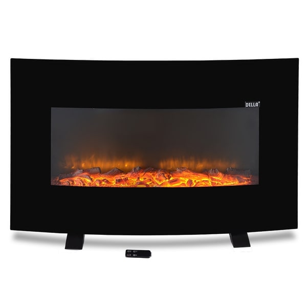 Della 37" inch Adjustable Electric Wall Mount & Free Standing Curved Fireplace Heater XL w/ Remote, 1500W