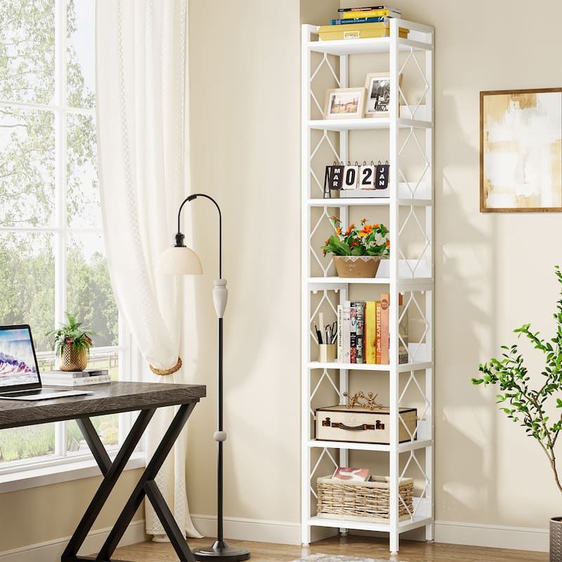 78.7 Inch Extra Tall Narrow Bookshelf, 7 Tier Corner Bookcase