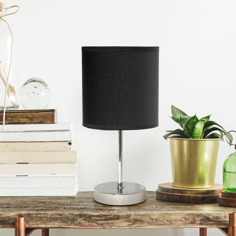Traditional Petite Table Lamp with Drum Shade - 11.75" - Silver and Black