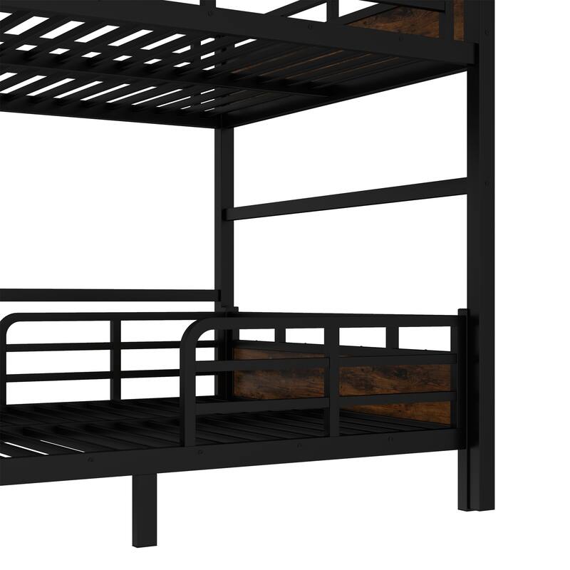 Sturdy Metal Bunk Bed, Queen/Queen & Twin XL/Twin XL with Security Fence