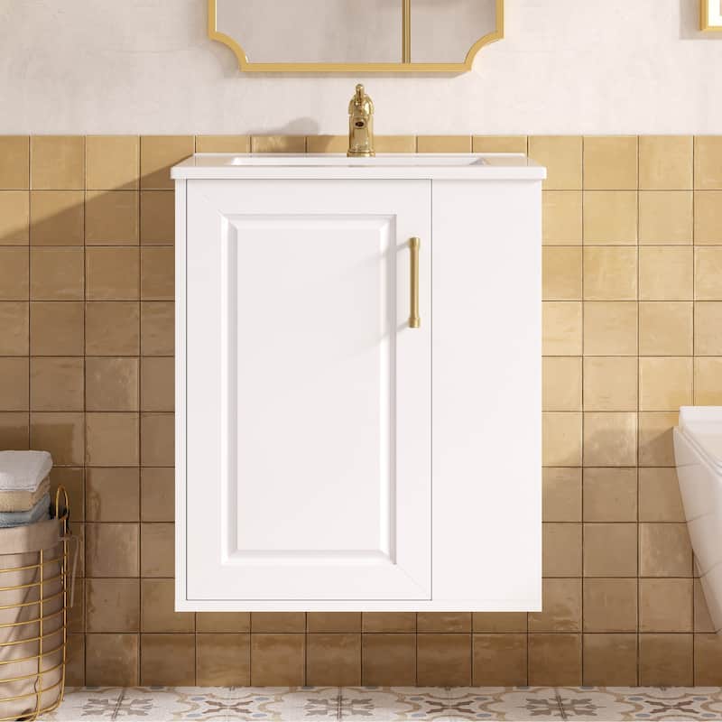 20" Wall Mounted Bathroom Vanity with White Integrated Ceramic Sink - 20.3'' x 18.5'' x 24''