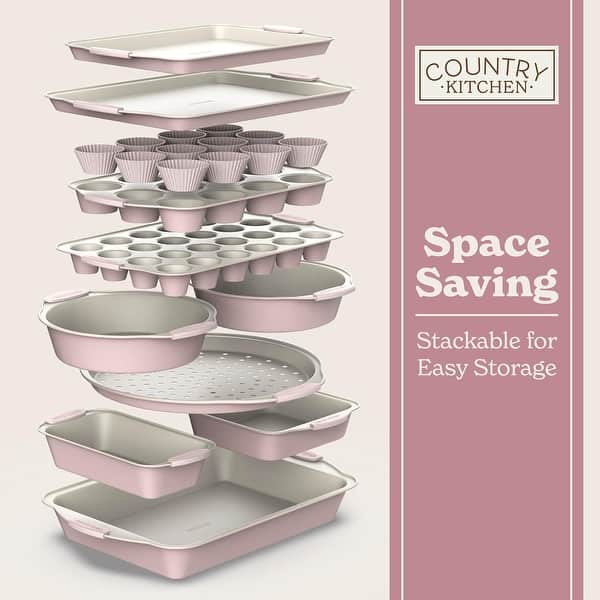 slide 2 of 19, Country Kitchen Nonstick Stackable Bakeware Set - Durable, Easy Release Baking Set- 22 Pc. Includes Silicone Muffin Cups