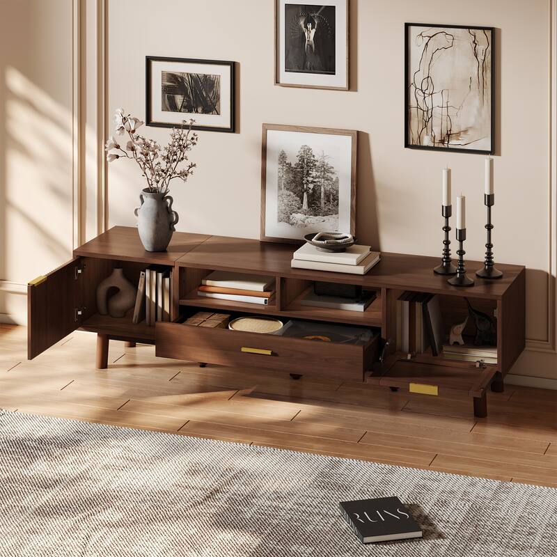 Wood TV Stand for 75" TVs, Modern TV Cabinet for Living Room
