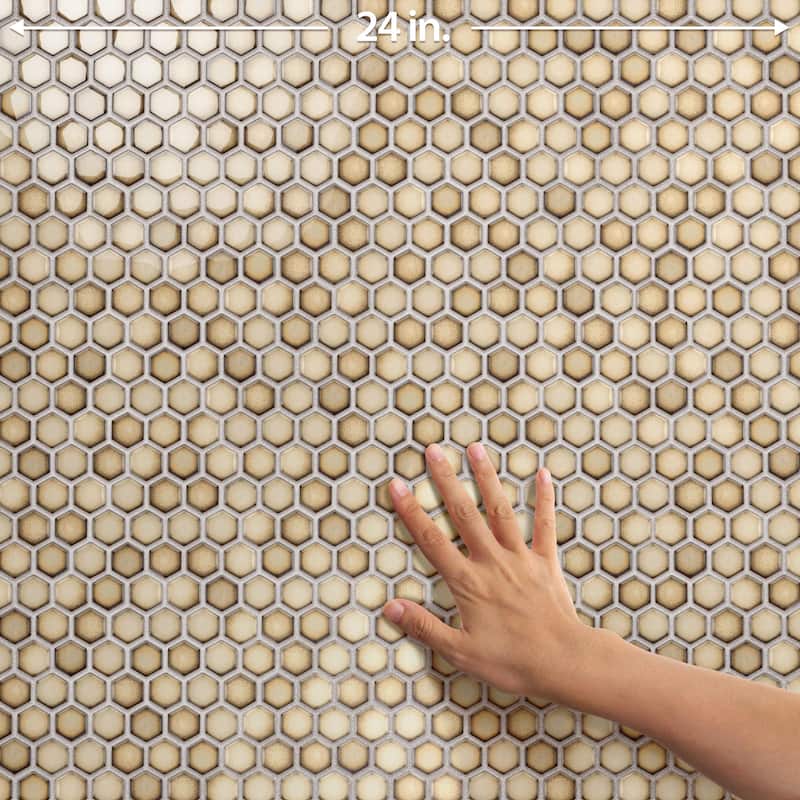 Merola Tile Hudson 1" Hex Caffe 11-7/8" x 13-1/4" Porcelain Mosaic Floor and Wall Tile