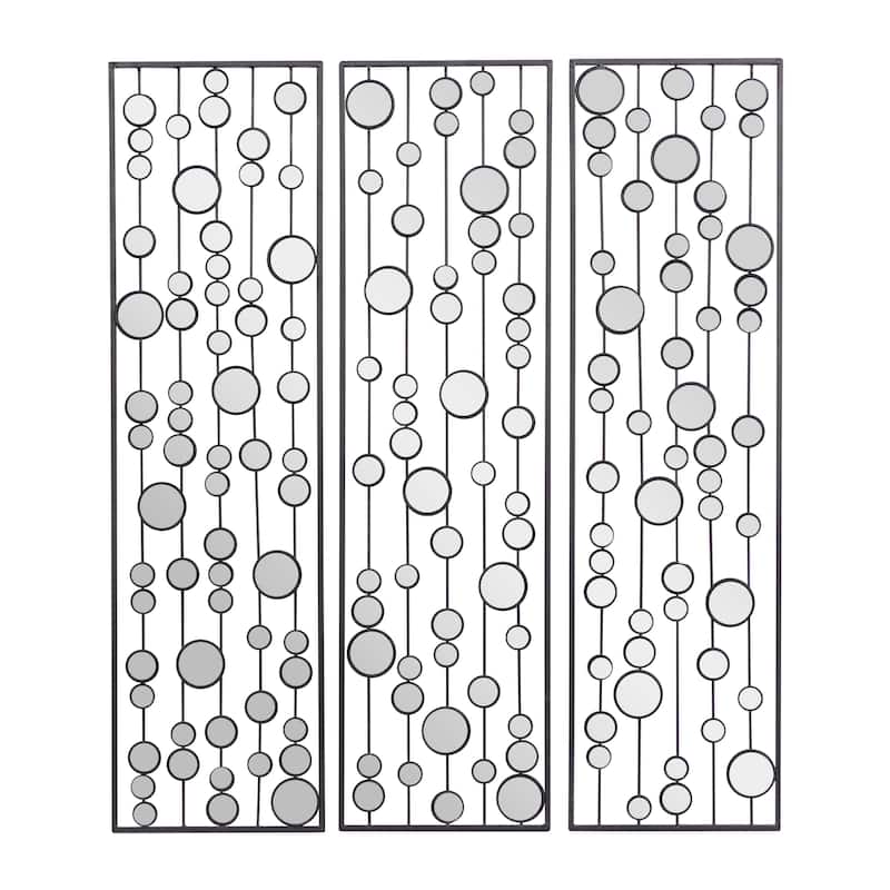 Metal Geometric Wall Decor with Round Mirror Accents - Set of 3 Black - Roche River Decor
