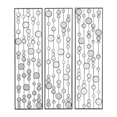 Metal Geometric Wall Decor with Round Mirror Accents - Set of 3 Black - Roche River Decor