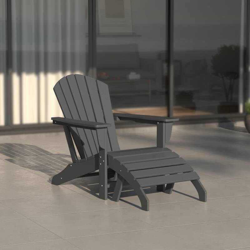 Altura Classic Outdoor Eco-Friendly All Weather Adirondack Chair with Ottoman (2-Piece Set)