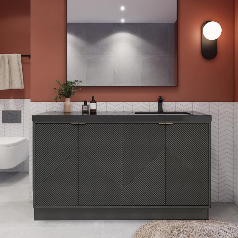 Milano 60" Freestanding Bathroom Vanity with Right Black Acrylic Sink - 59.06" x 19.49" x 35.46'' - Black