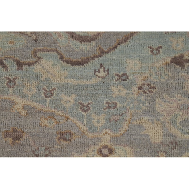 Hand Knotted Oriental 100% Wool Carpet Transitional Floral Navy Blue & Blues Oushak Area Rug - 9' 5'' X 8' 3''