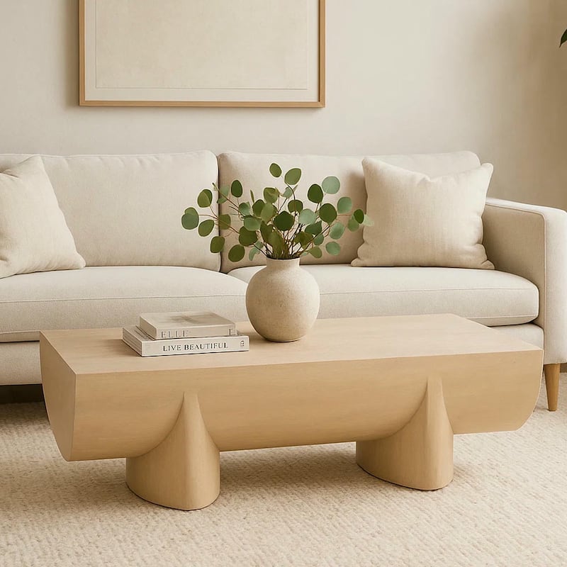 Wilhelm Coffee Table 48" Curved Rectangular Whitewash Mango Wood