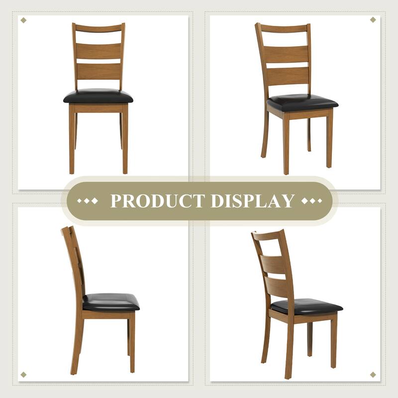 PU Leather Dining Chairs Set of 2 - Ladder High Back w/Adjustable Foot Pegs，Dark Brown