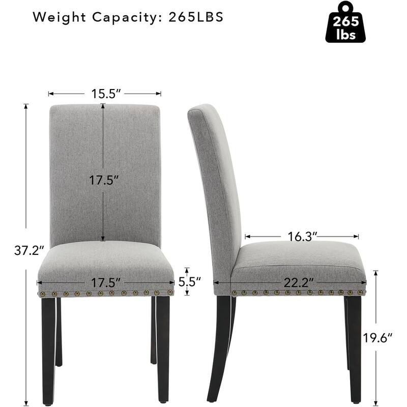 Modern Fabric Dining Chairs Set of 2 – Upholstered Curved Backrest, Wood Legs & 265lb Capacity, for Kitchen/Dining Room