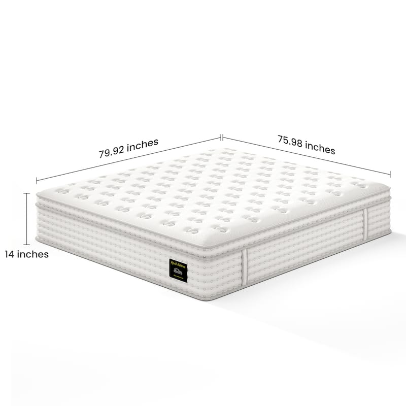 Roomfitters 14 Inch Queen/King Hybrid Mattress, Memory Foam and Pocket Spring Bed for Pressure Relief, Fiberglass Free, White