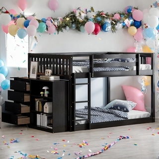 Kids and Baby Full over Full Bunk Bed with 4 Drawers and 3 Shelves
