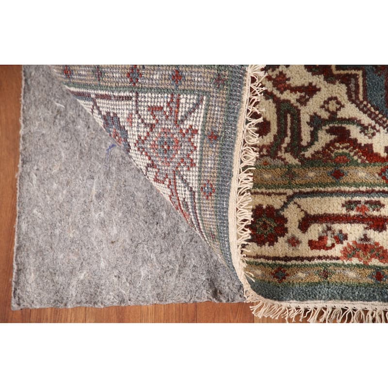 Geometric Blue Heriz-Serapi Oriental Accent Rug Handmade Wool Carpet - 4'1"x 6'0"