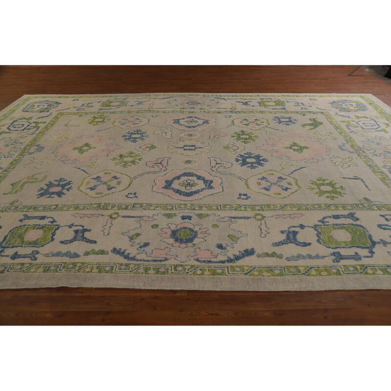 Hand Knotted Oriental 100% Wool Carpet Transitional All-Over Beige & Ivories Oushak Area Rug - 14' 5'' X 9' 7''