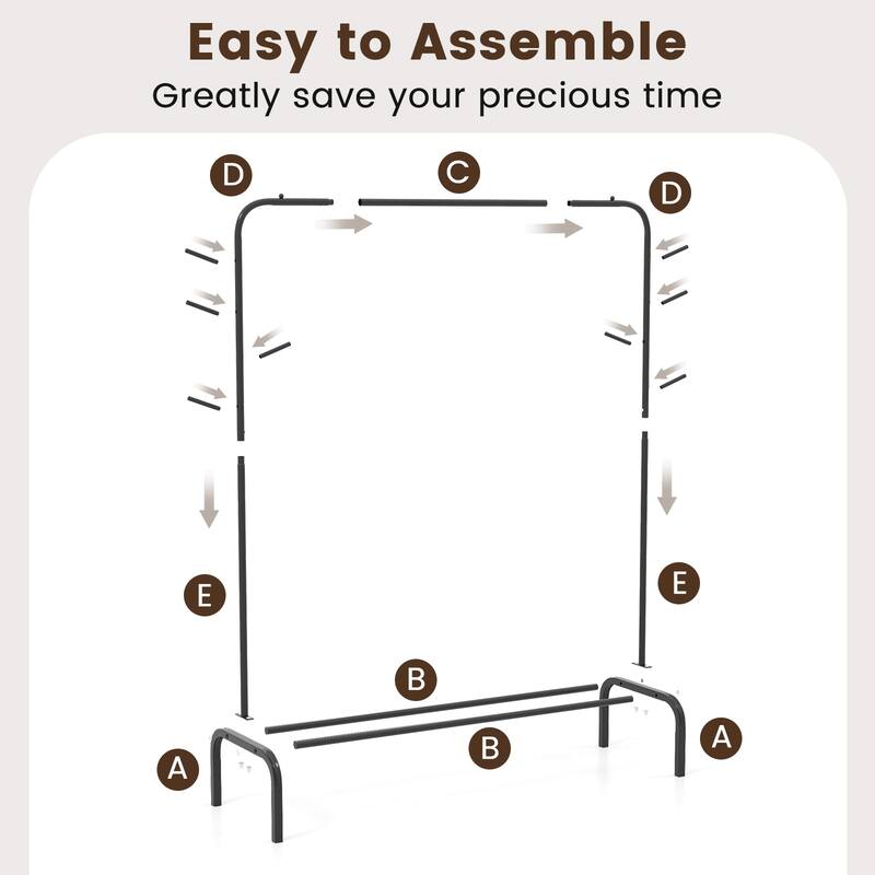 Gymax 50-Inch Wide Metal Garment Wardrobe Rack w/8 Hooks & Storage