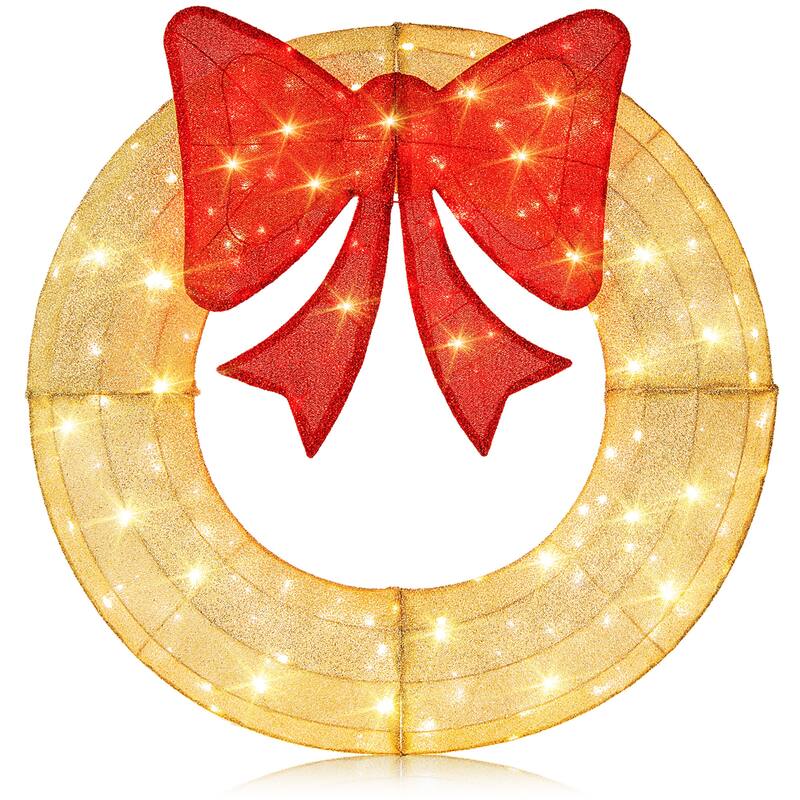 Gymax 48 Inch Lighted Christmas Mesh Wreath Pre-Lit Festive Wreath w/ - See Details - Multi-colors - See Details